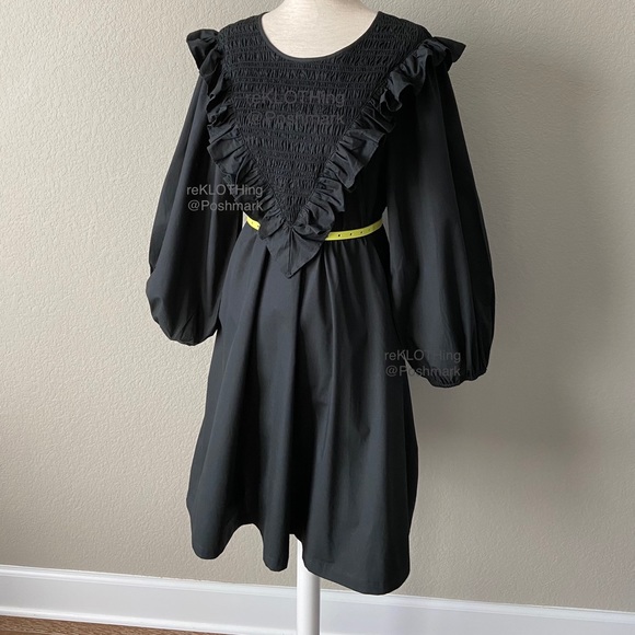 H&M Cotton Puff-sleeved Ruffle-trim Dress in Black - Picture 10 of 16